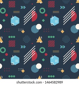 Abstract seamless vector pattern from simple geometric shapes. Memphis style graphic background. 