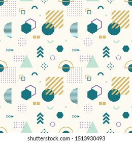 Abstract seamless vector pattern from simple geometric shapes. Memphis style graphic background.