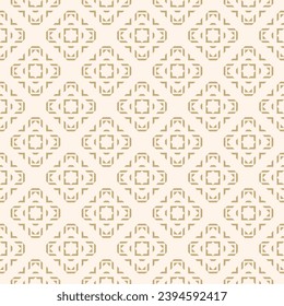 Abstract seamless vector pattern with simple geometric shapes. Luxury golden ethnic ornament. Gold and white geo background texture for festive Christmas design and repeat wallpaper, print, wrapping