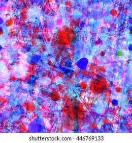 Abstract seamless vector pattern. Spots, stripes, sharply angular elements, scratches, streaks, hatching, strokes, freehand circles. Mixed random. For fabrics, wrapping paper, printing.