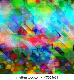 Abstract seamless vector pattern. Spots of polygons and geometric shapes like rhombus. Randomly overlap, transparency.  Watercolor effect.