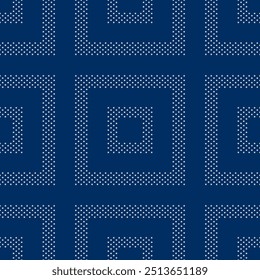 Abstract seamless vector pattern with squares with white five pointed stars. Independence day geometric background suitable for prints, decoration, wrapping paper and fabrics.
