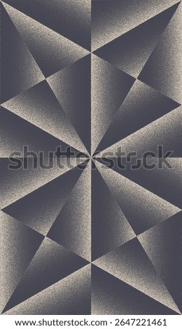 Abstract seamless vector pattern with stipple halftone grain and geometric mosaic structure. Bold hexagon and triangle shapes with retro eccentric style abstraction. Sharp, textured, unique background