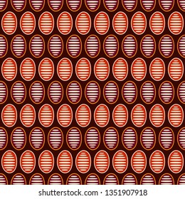 Abstract seamless vector pattern with striped oval shapes on a brown background. Aboriginal color pattern. Australian motive. Simple graphic print.