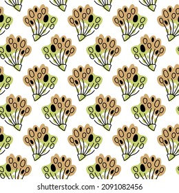 Abstract seamless vector pattern. Stylized floral pattern on a background of colored spots, flat illustration.