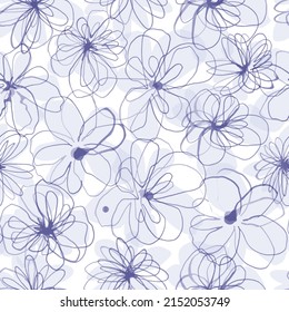 Abstract seamless vector pattern with stylized hand drawn flowers. Scribble. Design for fabric, wallpaper. Vector illustration.