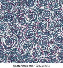 Abstract seamless vector pattern with swirls. Circles doodle grunge seamless pattern on blue background.