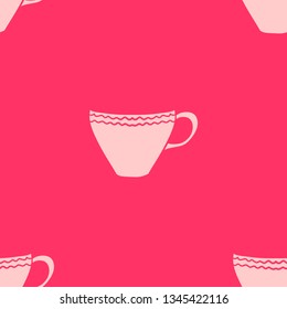 Abstract seamless vector pattern with tea cups. Textured decorative background.