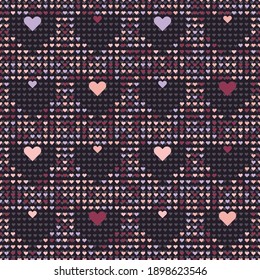 Abstract Seamless vector pattern texture with colourful hearts on a purple background. Perfect for printing on fabric, wrapping and gift paper, Valentine and wedding postcards.