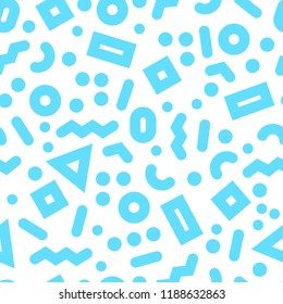 Abstract seamless vector pattern. Trendy memphis style. Blue shapes.