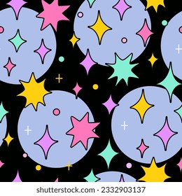Abstract seamless vector pattern various stars on black background