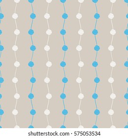 Abstract seamless vector pattern. Waves with circles and lines endless background. Blue white grey pastel design elements. Smooth zigzag texture illustration 