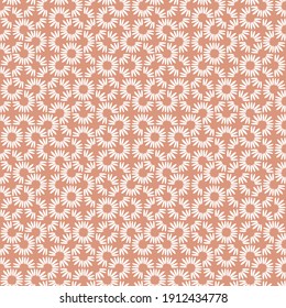 Abstract seamless vector pattern with white daisy petals on orange background. Minimal concept great for summer vintage fabric, scrapbooking, wallpaper, gift-wrap. Surface pattern design.