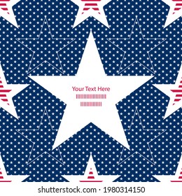 Abstract seamless vector pattern with white and striped stars and a star bubble for text. Independence day background. Great for postcards, posters and wrapping paper.