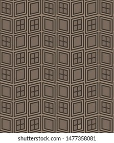 Abstract seamless vector pattern. Windows, curtains, houses. Beige and brown