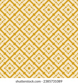 Abstract seamless vector pattern in yellow mustard and beige color. Folk-inspired ethnic floral ornaments with geometric shapes. Perfect background for textiles, wallpapers, decor, creative projects