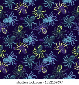 Abstract seamless vector sea pattern for girls, boys, clothes. Creative background with Octopus,Funny wallpaper for textile and fabric. Fashion style. Colorful bright.