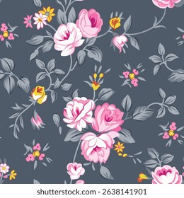 abstract seamless vector small flower pattern on grey