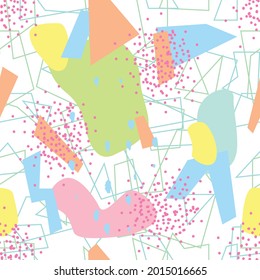 Abstract seamless vector sport pattern for girls, boys, clothes. Creative background with dots, geometric figures Funny wallpaper for textile and fabric. Fashion style. Colorful bright.