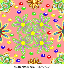 Abstract seamless vector texture with bright flowers. esp 8 