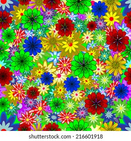 Abstract seamless vector texture with bright flowers. Seamless texture for your design wallpapers, pattern fills, web page backgrounds, surface textures. 