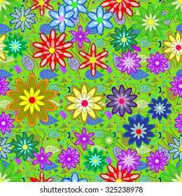 Abstract seamless vector texture with bright flowers. Seamless texture for your design wallpapers, pattern fills, web page backgrounds, surface textures. 