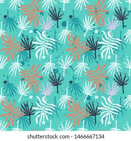Abstract seamless vector tropical leaves pattern for girls, boys, clothes. Creative background with jungle. Funny botanical wallpaper for textile and fabric. Fashion style. Colorful bright.