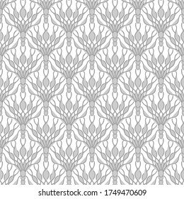 Abstract seamless vintage wallpaper in art deco style. Monochrome gray-white background, textile, print, vector. NEW! Idea for designers