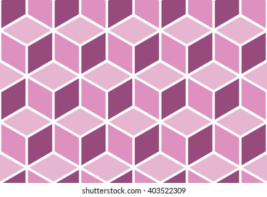 Abstract seamless violet cube pattern. Geometric vector background. Optical illusion.