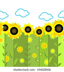 Abstract seamless wallpaper with sunflowers
