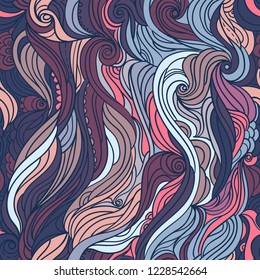 Abstract seamless water pattern, hand-drawn waves vector, pink and purple wave background, flow pattern, Eps 8
