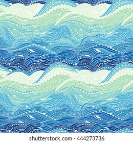 Abstract seamless water pattern, hand-drawn waves vector, blue wave background, sea pattern, Eps 8