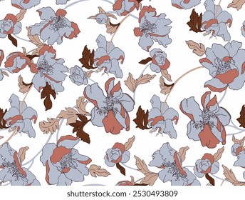 abstract seamless watercolor botanical floral and leaves pattern on white background. abstract small flowers arrangement.vintage watercolor  flower pattern for wallpaper,textile,fabric,wrapping paper.