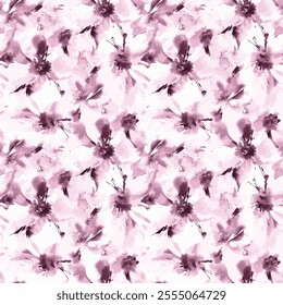 abstract seamless watercolor botanical floral pattern isolated on white background. Floral delicate seamless pattern with abstract flowers.Vintage loose floral fabric pattern. vector illustration.