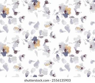 abstract seamless watercolor botanical floral pattern isolated on white background. Floral delicate seamless pattern with abstract flowers.Vintage loose floral fabric pattern. vector illustration