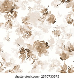 abstract seamless watercolor botanical floral pattern isolated on white background. Floral delicate seamless pattern with abstract flowers.Vintage loose floral fabric pattern. vector illustration