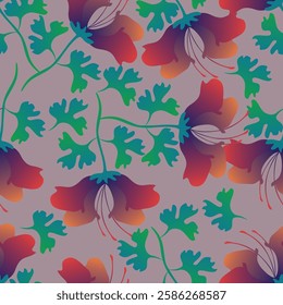 abstract seamless watercolor botanical floral and leaves pattern on white background. Vintage loose floral fabric pattern. vector illustration.