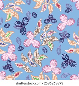 abstract seamless watercolor botanical floral and leaves pattern on white background. Vintage loose floral fabric pattern. vector illustration.