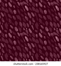 Abstract seamless watercolor pattern. Hand painted dynamic vector background in dark cherry colors. Motion, stream, coffee beans, paving stone, cobblestone, blots, strokes and animal pattern