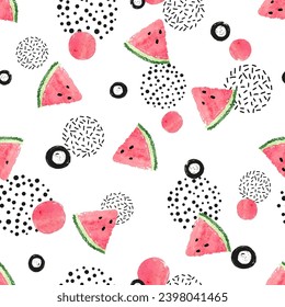Resumen del patrón de sandía sin soldadura. Frutas y puntos sobre fondo blanco