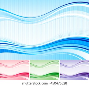 Abstract seamless wave pattern set on light background. Vector illustration with four gradient colors -  green, blue, red, violet. Elegant design template.