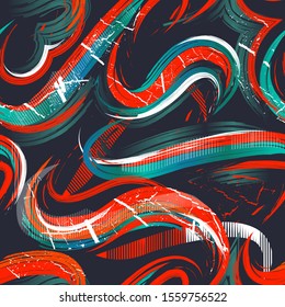 Abstract seamless wave textured pattern. Grunge wavy repeated print for fashion textile, sport clothes, wrapping paper.