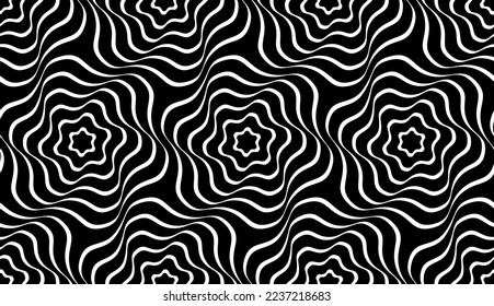 Resumen De Líneas Onduladas Sin Marea Patrón De Arte De Op. Textura en blanco y negro. Ilustración vectorial.