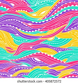 Abstract seamless wavy pattern, hand-drawn waves vector, colorful wave background, can be used for design fabric, wrapping paper, package and etc., Eps 8