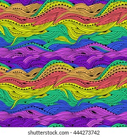 Abstract seamless wavy pattern, hand-drawn waves vector, colorful wave background, can be used for design fabric, wrapping paper, package and etc., Eps 8