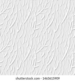 Abstract seamless white background. Convex vertical elements similar to the branches cut out of paper.