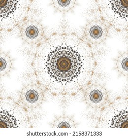 Abstract Seamless White background Geometric vector Pattern. Mosaic Texture, Textile Print,brown,yellow colours spray mandala design type background pattern.new creative
 Ornamental vintage design.