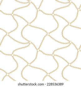 Abstract seamless white background with golden chains. Seamless white pattern.Metal golden chains texture.Vector illustration.