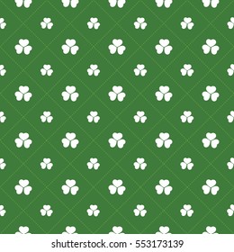 Abstract Seamless White and Green Shamrock Pattern - Saint Patrick's Day Card or Background Vector Design