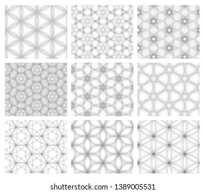 Abstract seamless white textures collection - set of monochrome patterns